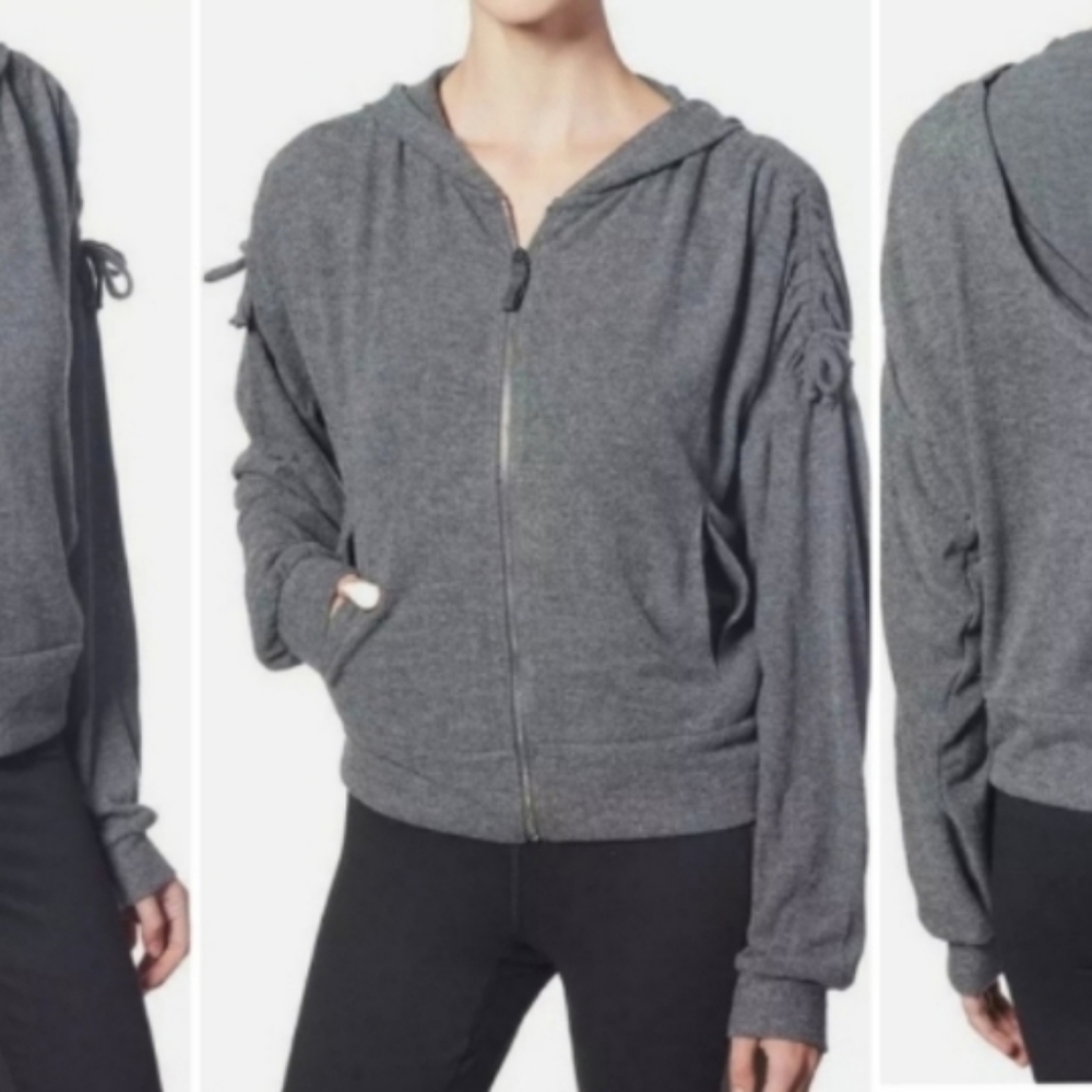 Splendid Buttery Soft Full Zip Hooded Sweatshirt w Side Ruched Detail XS
